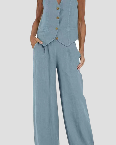 Aira – Conjunto elegante de dos piezas con chaleco y pantalón de pierna ancha