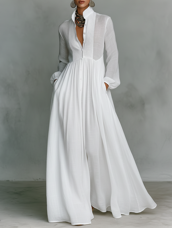 Elisa · Vestido maxi minimalista con cuello alto