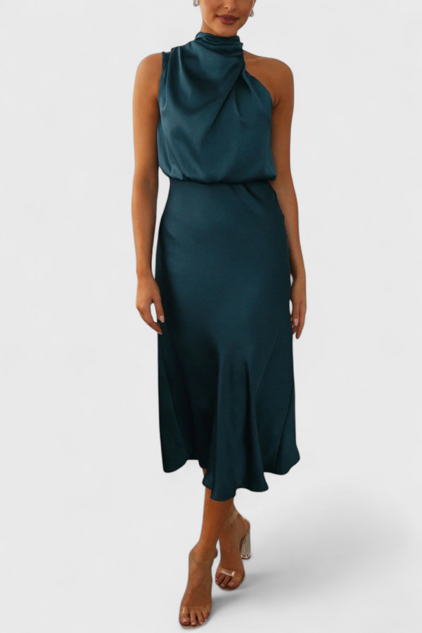 Rina Vestido Elegante de Cuello Halter Drapeado