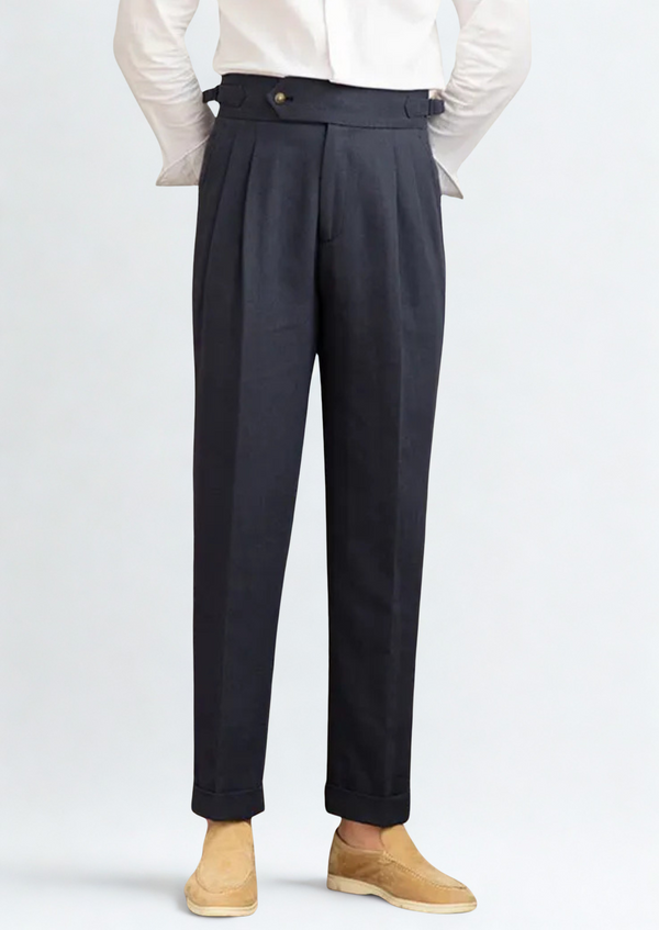 Pantalones plisados de corte costero Cagliari - Azul marino