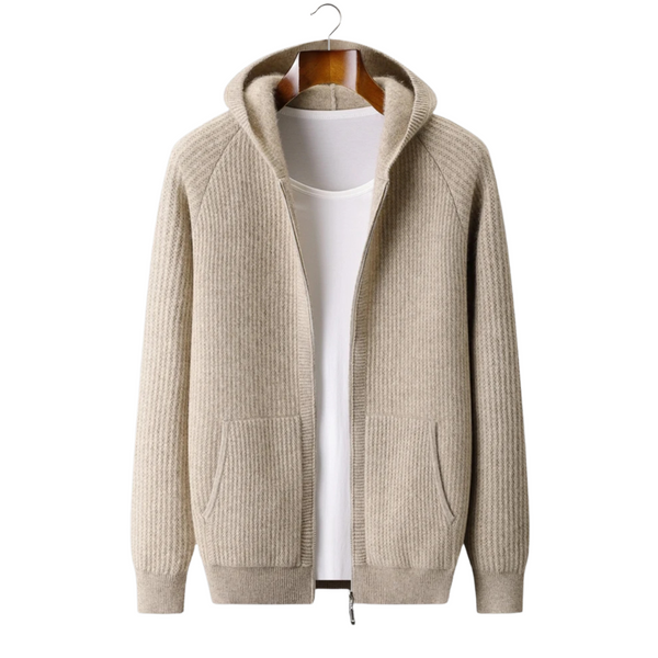 Sudadera con capucha de lana acanalada con cremallera