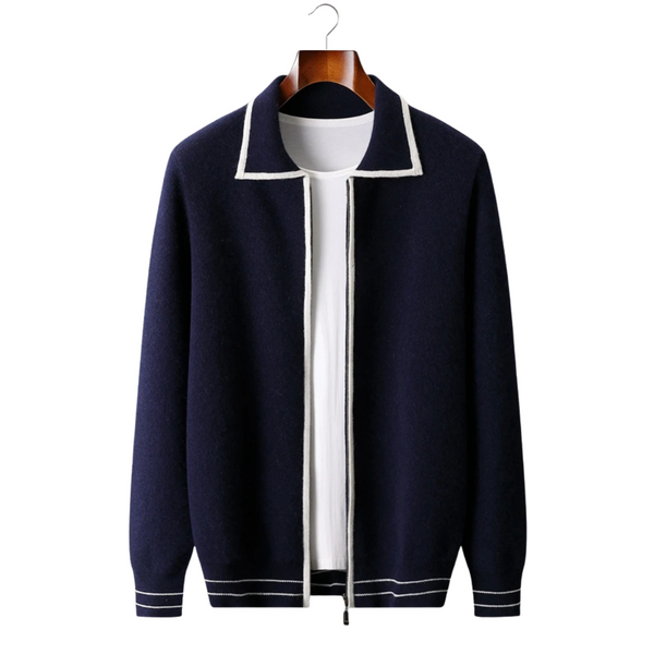 Cárdigan Polo de Lana Bicolor – Tejido Elegante y Cómodo